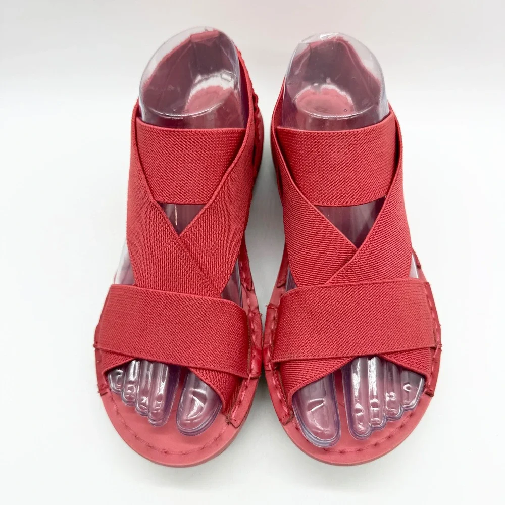 NoSox Athena Strappy Lightweight Elastic Cross Strap Flat Sandals Coral Size‎ 38